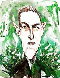 Amerikanischer Horror- und Science-Fiction-Schriftsteller Howard Phillips Lovecraft (1890-1937); Karikatur